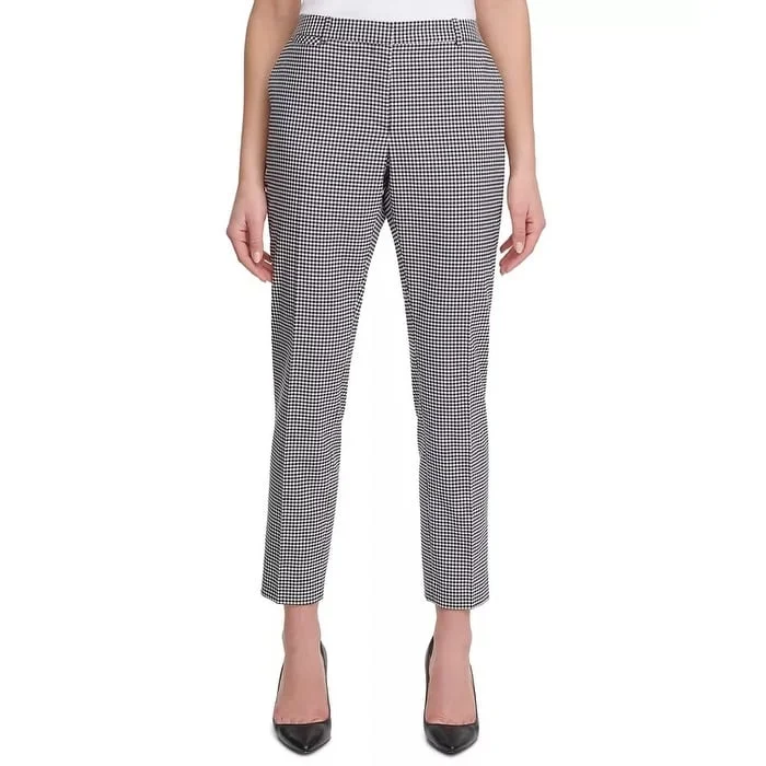 Spandex Dresses for Flexible -Tommy Hilfiger Women's Gingham Slim-Straight Ankle Dress Pants Gray Size 16