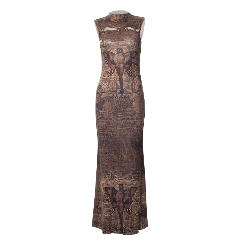 Wool Dresses for Warmth -Kveen Angel Print Maxi Dress