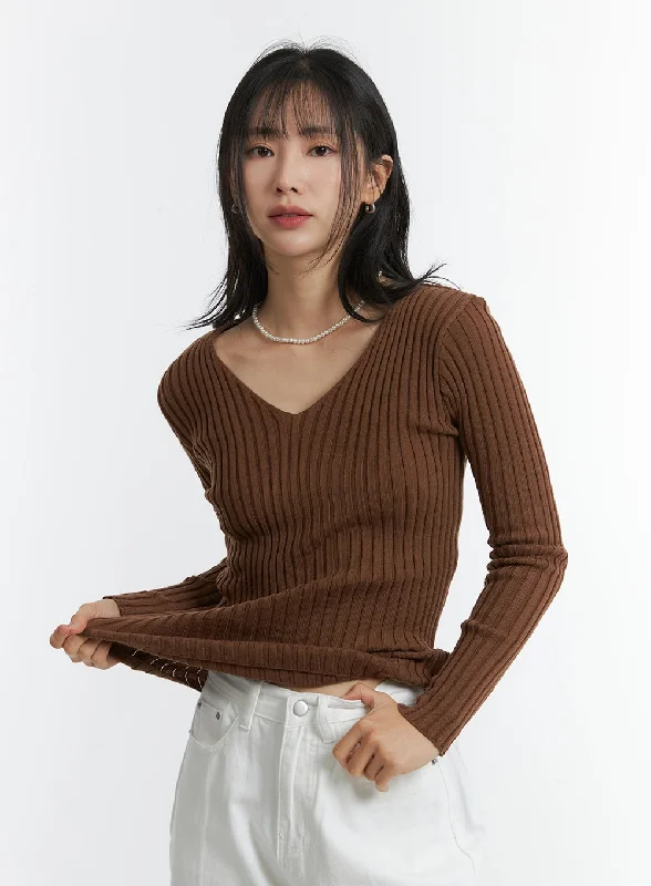 Roll - Neck Sweaters for Cold - Resistance -V-Neck Wool Rib Sweater OD315