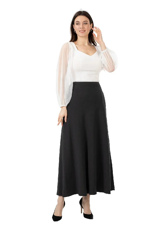 Resort Dresses for Vacation -Charcoal A-Line Style Comfy Maxi Dress Skirt