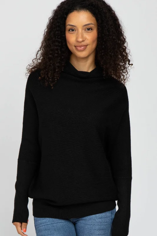 Cotton Sweaters for Everyday Wear -Black Funnel Neck Dolman Sleeve Sweater