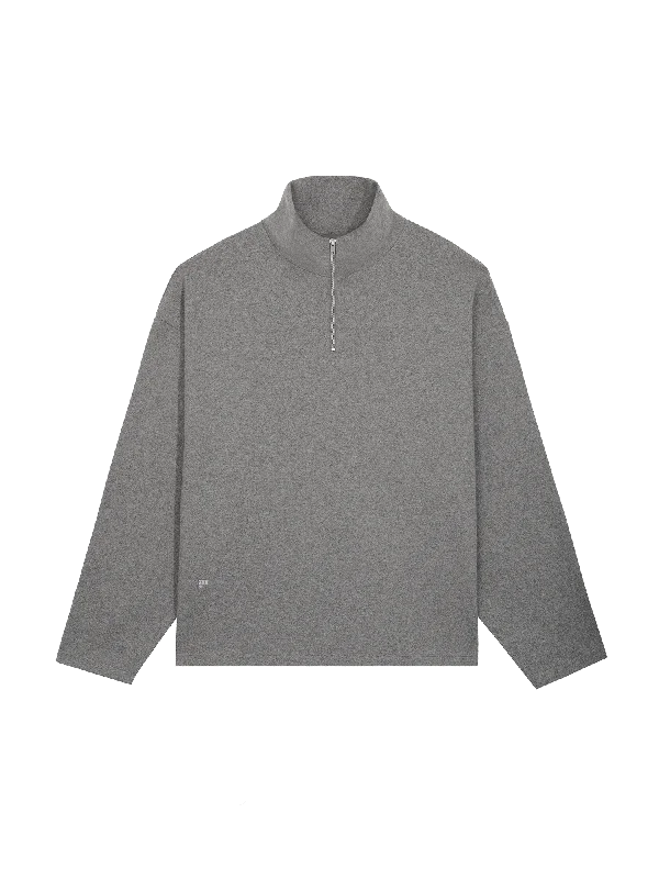 Waffle - Knit Sweaters for Chunky Texture -Men's Recycled Wool Jersey Half-Zip Sweater—volcanic grey