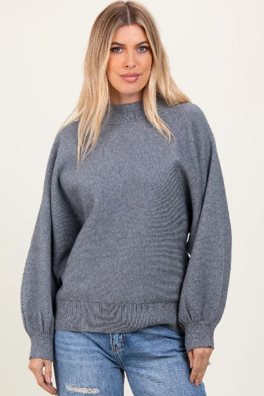 Moisture - Wicking Sweaters for Active -Grey Oversized Bubble Sleeve Sweater