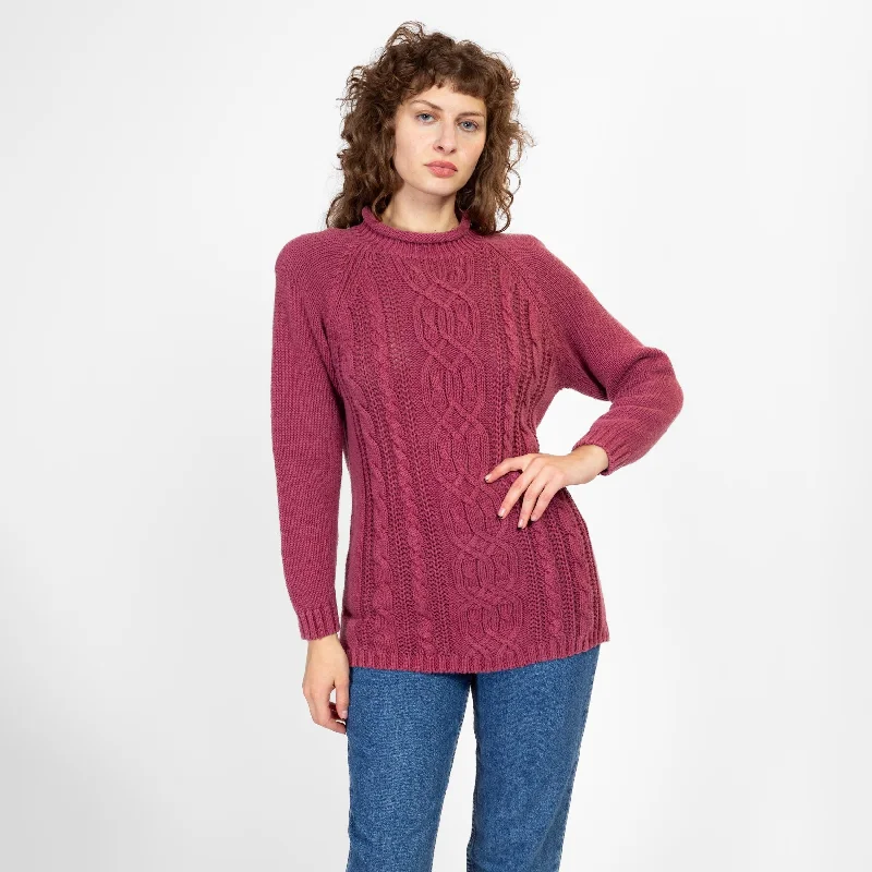 Hand - Wash Only Sweaters for Delicate -Small 90s Mauve Cable Knit Sweater