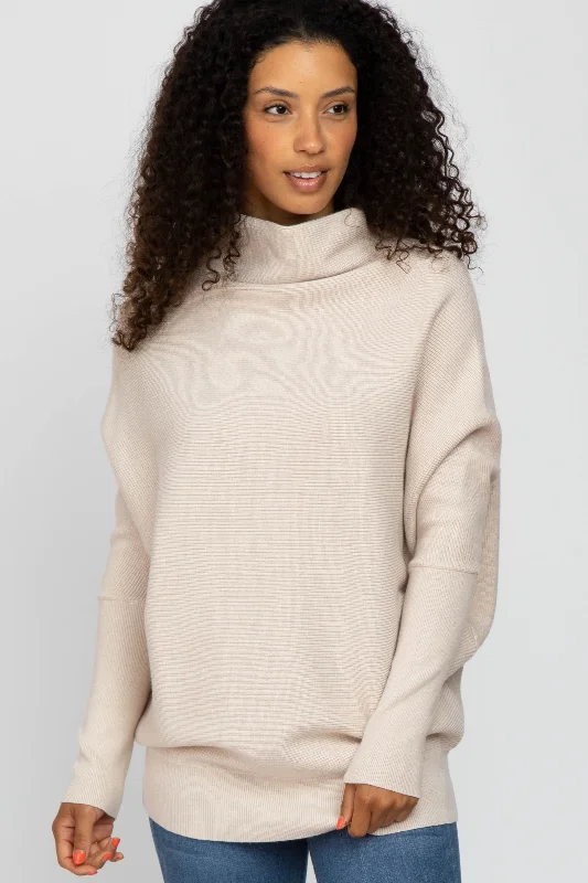 Acrylic Sweaters for Affordable Price -Beige Funnel Neck Dolman Sleeve Sweater