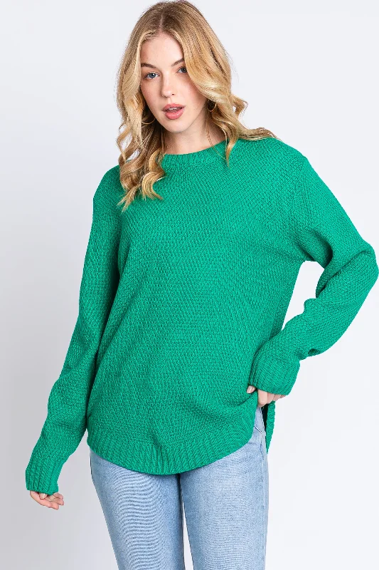 Hand - Wash Only Sweaters for Delicate -Green Knit Pullover Sweater