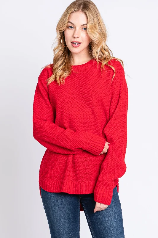 Breathable Sweaters for Comfort -Red Knit Pullover Sweater