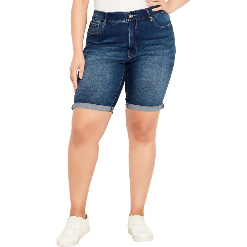 Best summer shorts for women with soft cotton fabric for breathability and comfort-Avenue Womens Cuffed Knee Length Denim Shorts