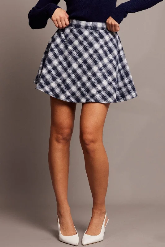 Cute skirts with playful polka dots -Blue Check Skater Skirt Mini