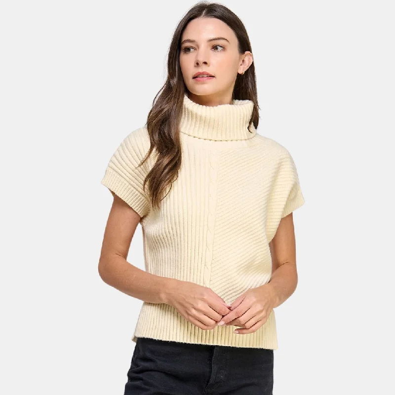 Striped Sweaters for Stylish Appearance -Turtleneck Sweater Vest (Cream)