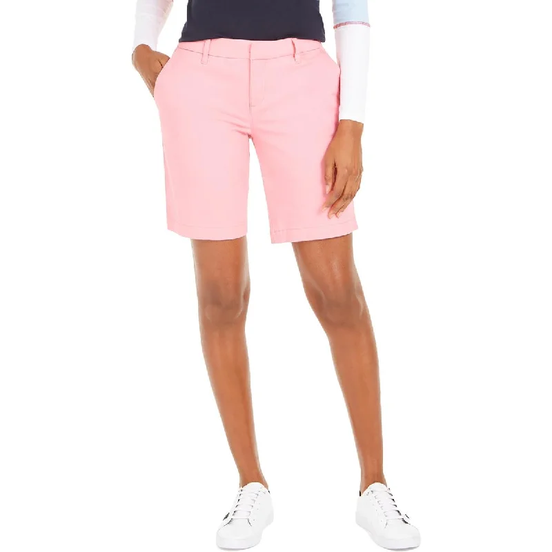 Best running shorts for women with a supportive waistband for comfort during exercise-Tommy Hilfiger Womens Flat Front Midi Bermuda Shorts