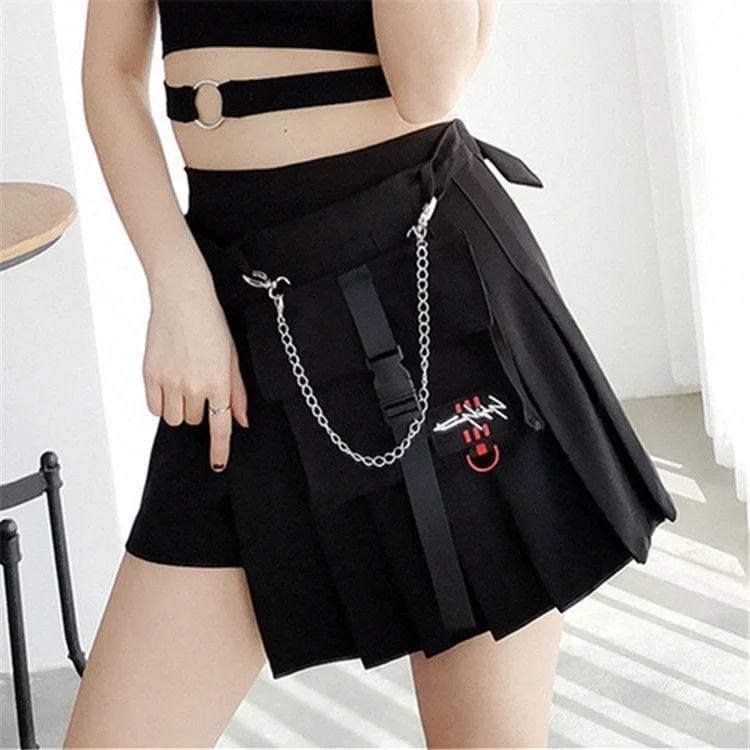 Durable skirts with reinforced seam strength -Women's Goth Irregular Plaid Mini Skirt With Small Pocket