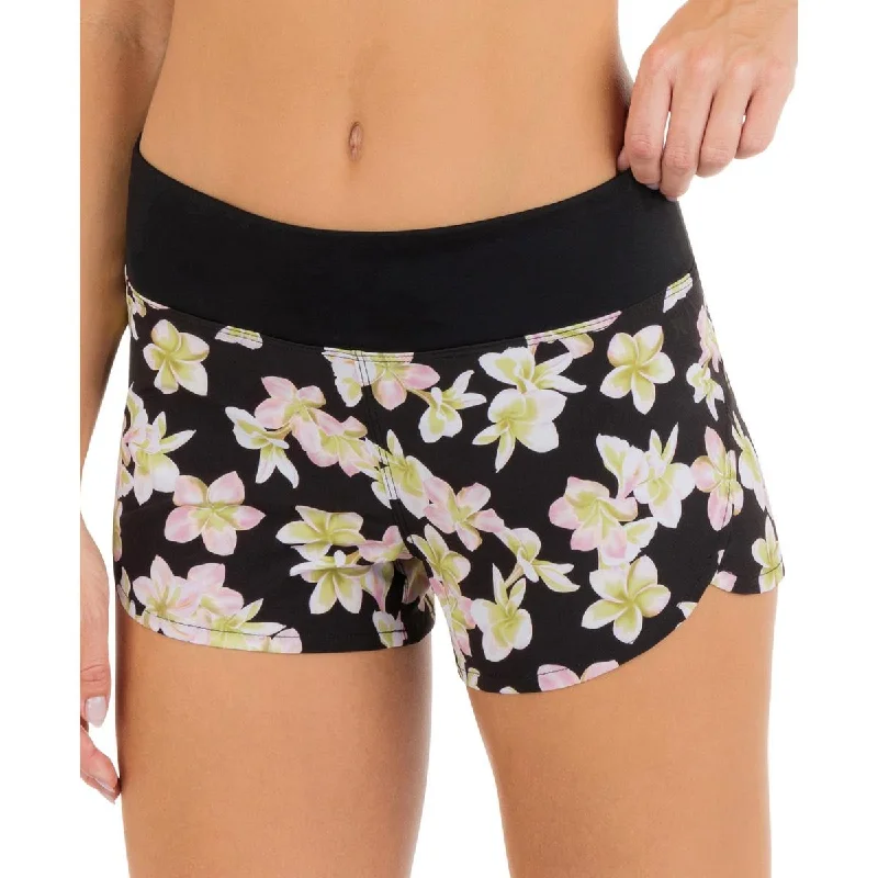 Trendy tropical print shorts for women with a playful pattern for summer fun-Hurley Womens Juniors Floral Print Shorts Swim Bottom Separates