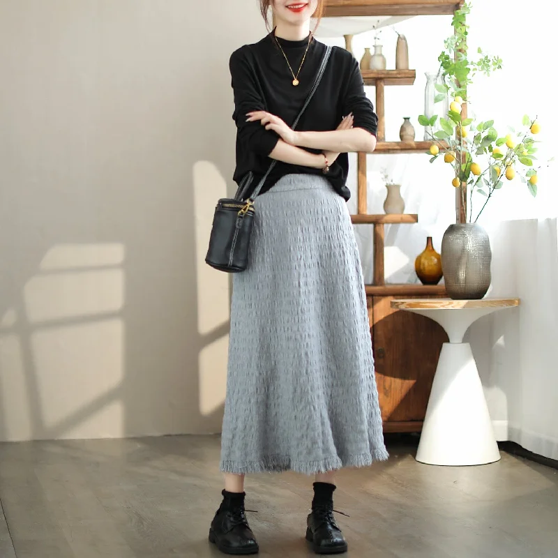 Designer skirts with premium fabric finish -Autumn Casual Minimalist Pleated Tassels Skirt