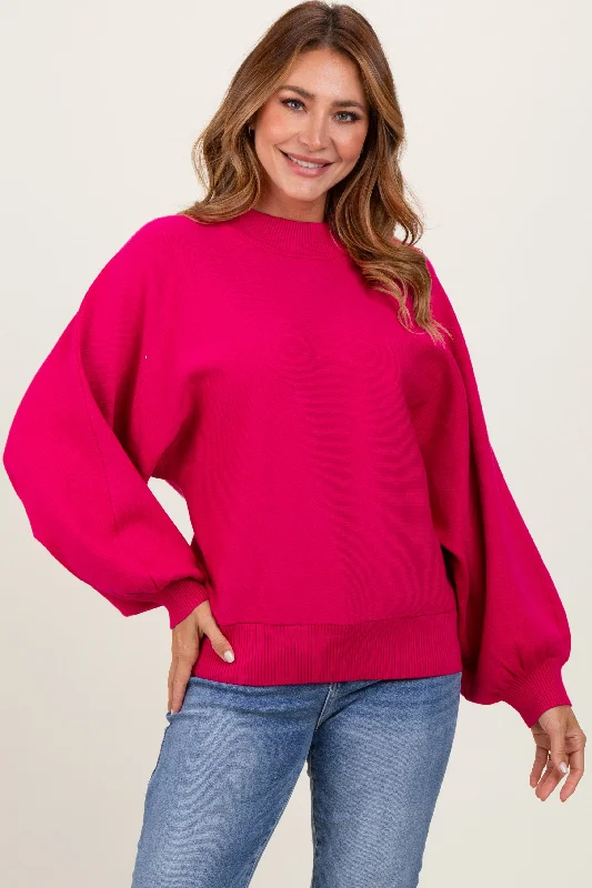 Knitted Sweaters for Traditional Style -Magenta Oversized Bubble Sleeve Sweater