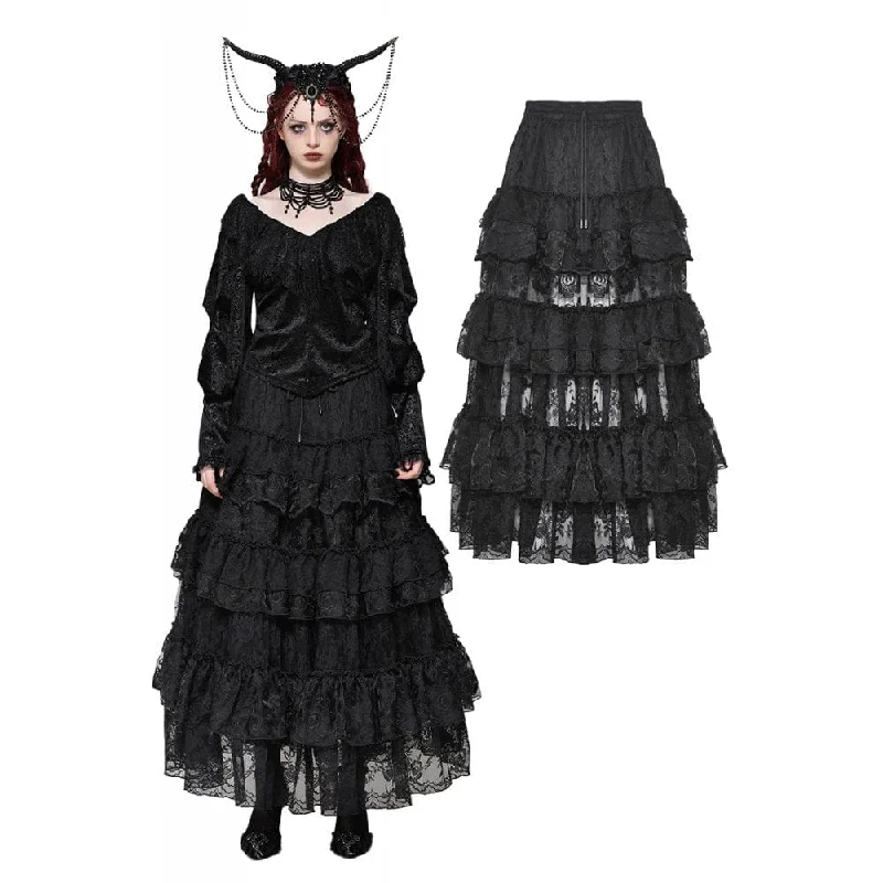 Cute mini skirts for fun party nights -Women's Gothic Layered Lace Long Skirt