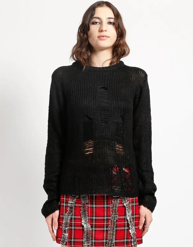 Party - Wear Sweaters for Special Occasion -RAG STRIPE SWEATER BLACK