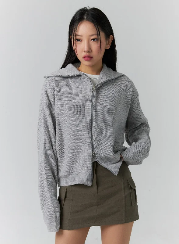 Sustainable Sweaters for Ethical Fashion -Basic Two-Way Zip-Up Knit Sweater CD304