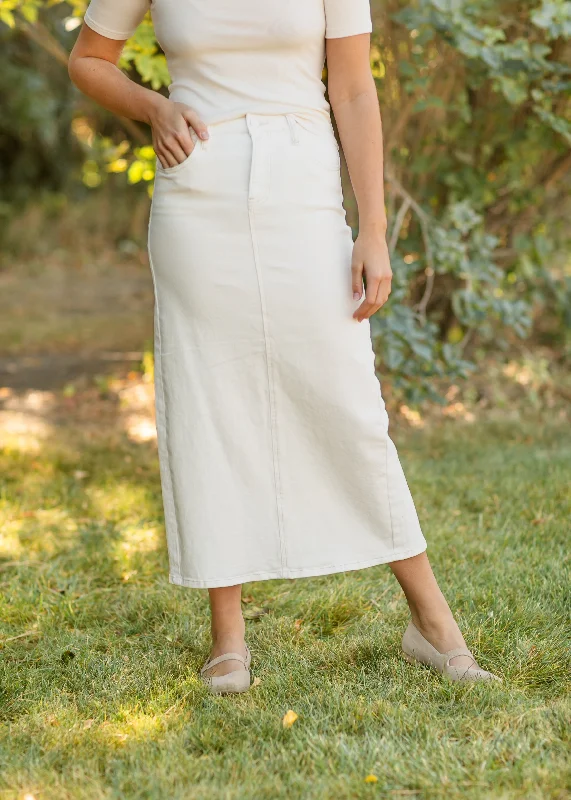 Soft cotton skirts for cozy comfort -Cream Denim Maxi Skirt