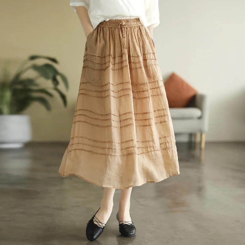 A-line skirts for flattering timeless silhouettes -Women Summer Thin Linen Casual A-Line Skirt