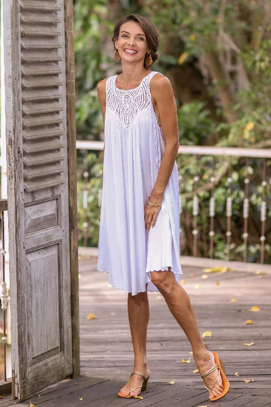 Bridesmaid Dresses for Ceremony -Drifting Clouds in White Hand Embroidered White Cotton Dress