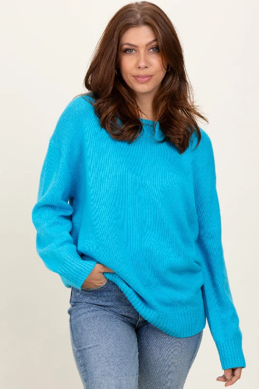 Buttons - Down Sweaters for Classic Style -Aqua Soft Knit Basic Sweater