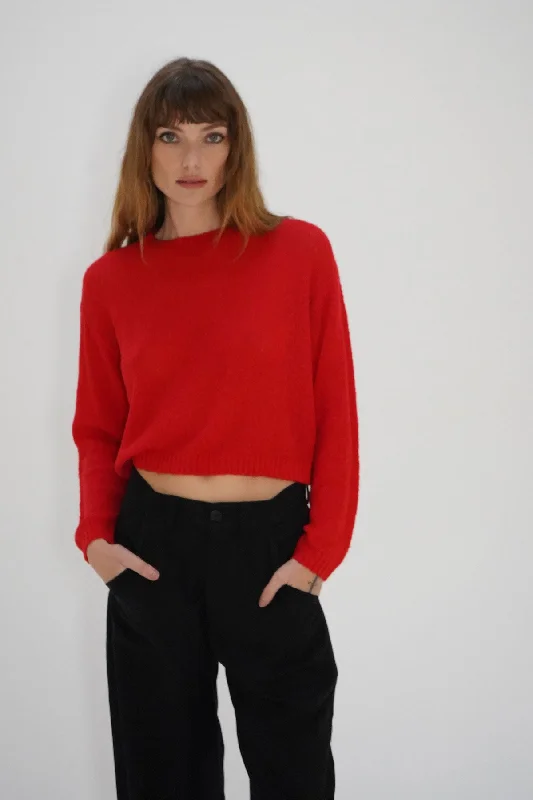 Roll - Neck Sweaters for Cold - Resistance -La Costa Semi Sheer Sweater - Bright Red