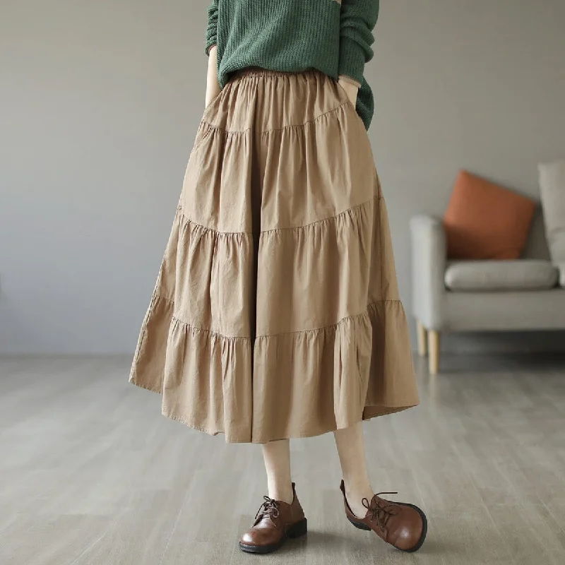 Trendy leather skirts for edgy modern looks -Spring Cotton Solid Patchwork Loose Skirt