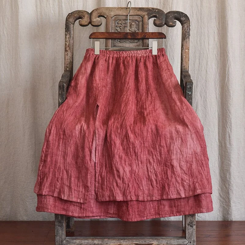 Casual skirts with relaxed fit comfort -Autumn Retro Pleated Casual Linen Skirt