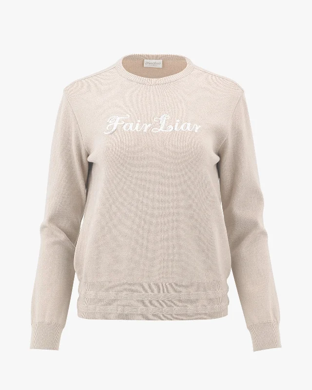 Fleece - Lined Sweaters for Warmth -Round Neck Logo Pullover Sweater - Beige