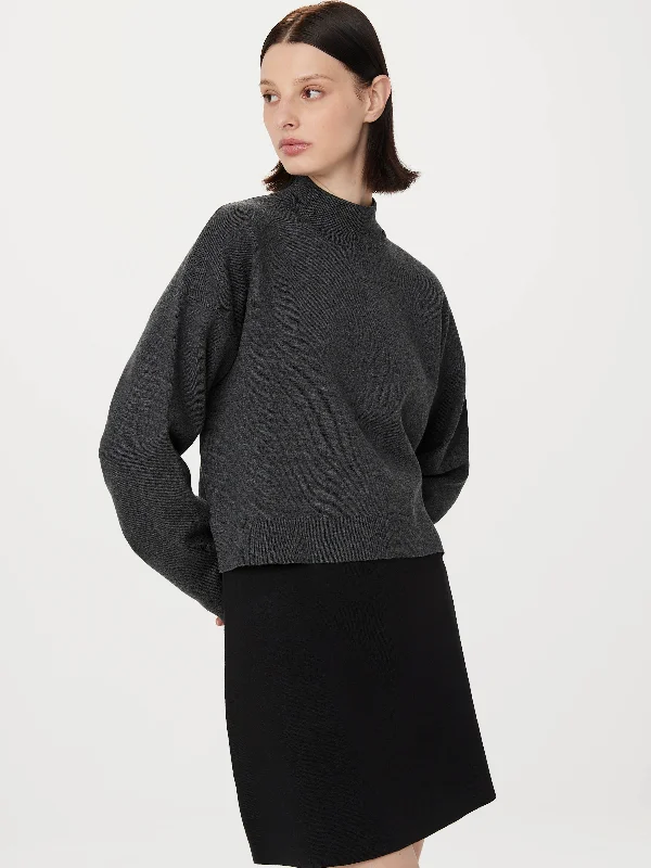 Lace - Trimmed Sweaters for Feminine Detail -The Compact Mockneck Sweater in Cool Grey