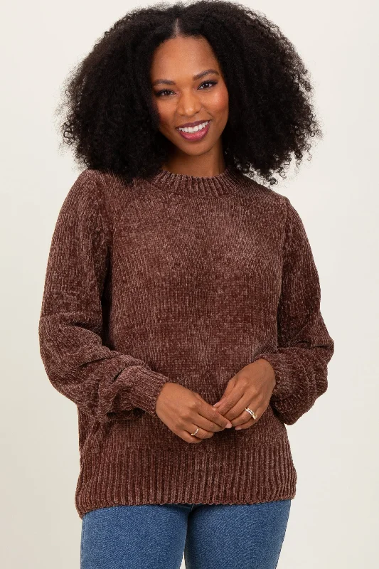 Petite - Size Sweaters for Small - Frame Women -Brown Chenille Knit Sweater