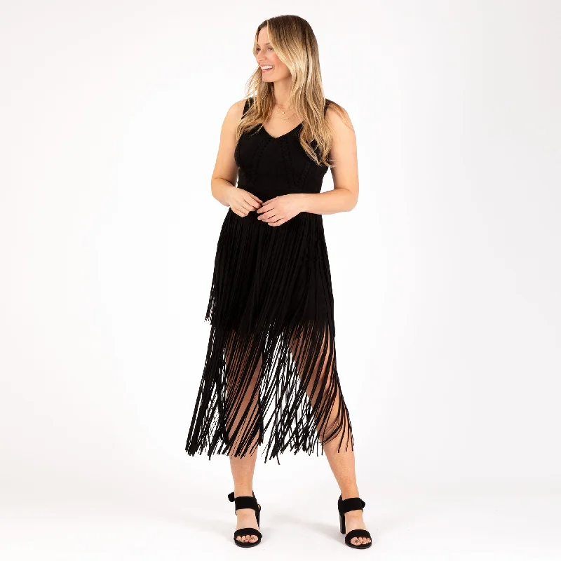 Halter Dresses for Chic Style -Southern Fringe Faux Suede Dress