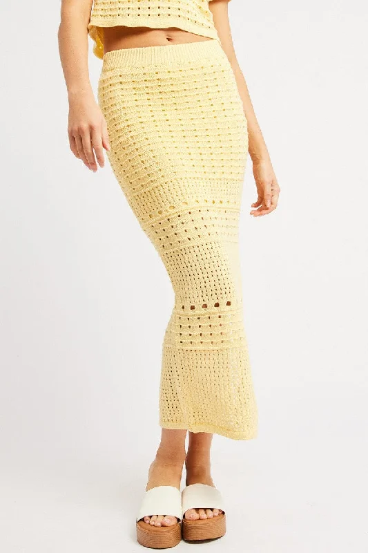 High-waisted denim skirts for cool lift -Yellow Crochet Skirt High Rise Maxi