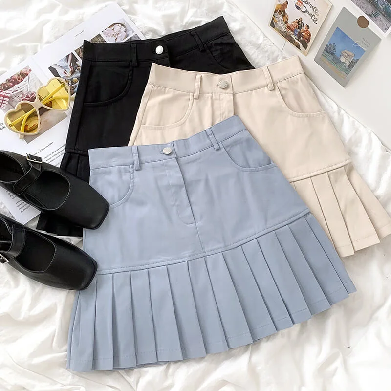 Lightweight skirts with airy fabric weave -Japanese girl summer high waist pleated skirt BY6091