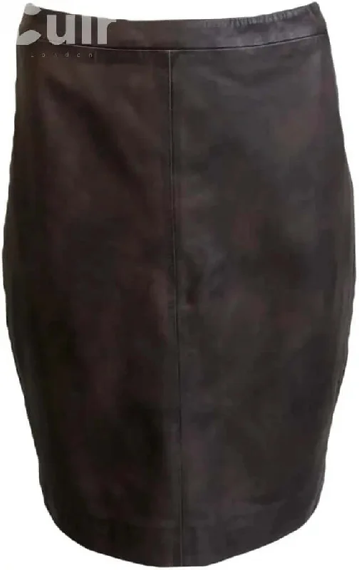 Patterned midi skirts for eye-catching style -Leather Brown Skirt, Lamb Gloving