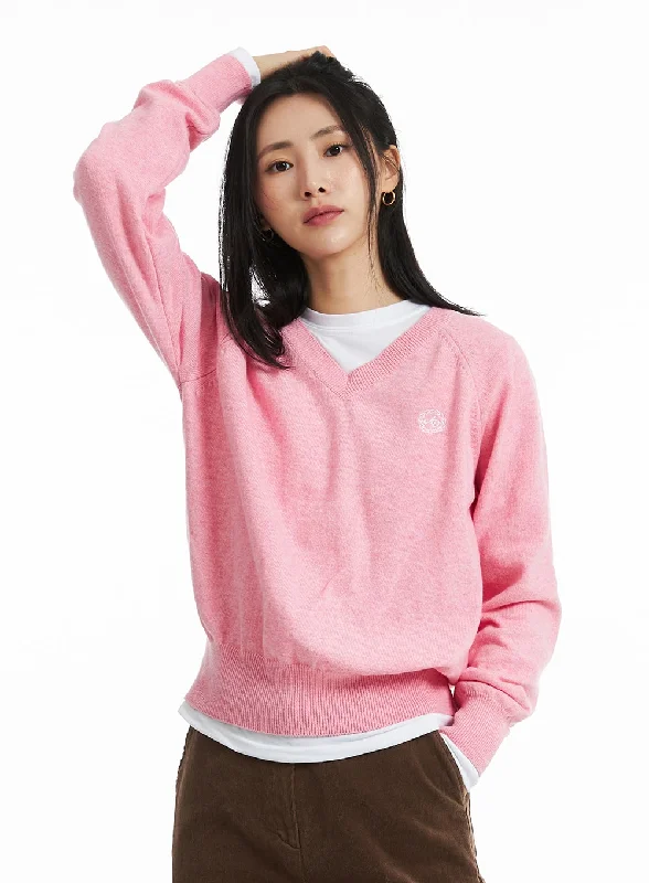 Travel - Friendly Sweaters for Trip -Embroidered Fit V-Neck Sweater OO323