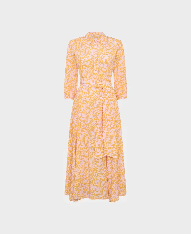 Resort Dresses for Vacation -Christy Liberty Print Floral Silk Midi Shirt Dress