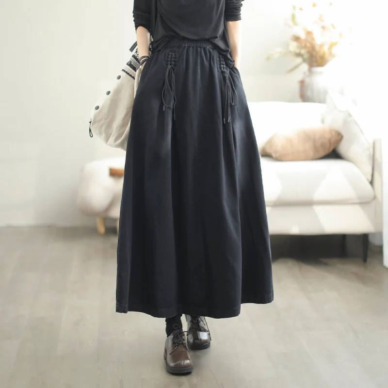 Wrap skirts for easy adjustable fit -Women Autumn Casual Loose A-Line Skirt