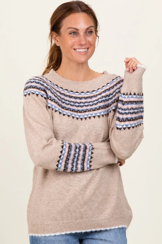 Dry - Clean Only Sweaters for Special Care -Cream Fair Isle Print Sweater