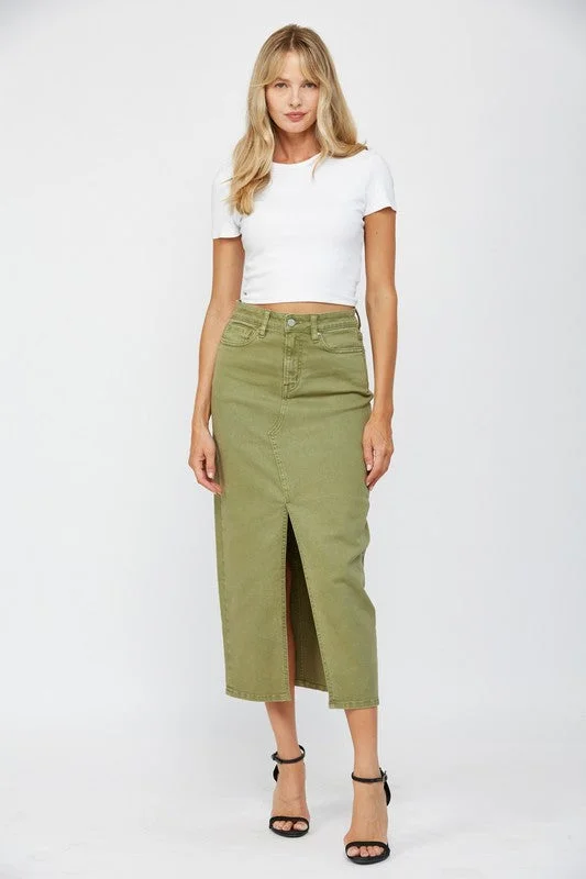 Flowy skirts for effortless beach cover-ups -MICA DENIM | MIDI WITH FRONT SLIT SKIRT