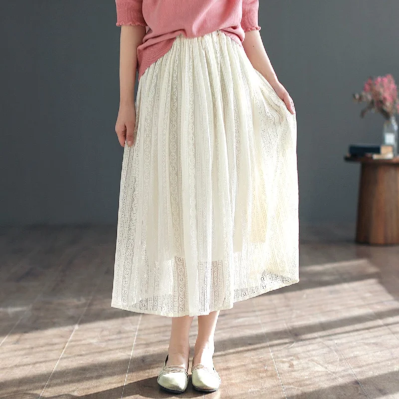 Patterned skirts for artistic standout appeal -Spring Summer Cotton Lace Patchwork Casual Skirt