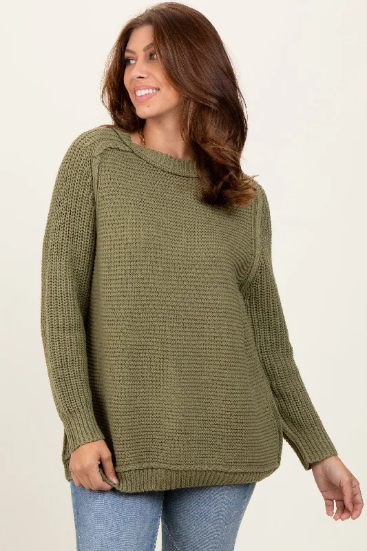 Oversized Cardigan Sweaters for Cozy Look -Olive Basic Chunky Knit Sweater