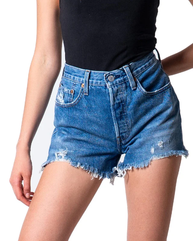 Stylish plaid shorts for women with tailored designs for a polished casual look-Levis Womens 501 High Waist Denim Shorts Distressed Frayed Hem