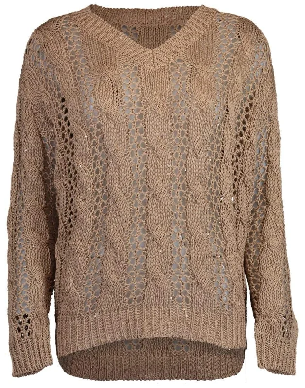 Mock - Neck Sweaters for Subtle Style -Open Weave Paillette Sweater