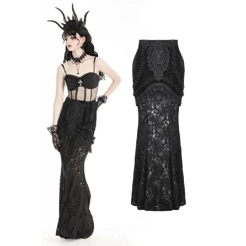 Luxury skirts with intricate embroidery accents -Women's Gothic Lace Splice Velvet Fishtailed Skirt