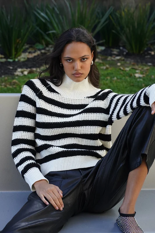 Cropped Sweaters for Modern Fashion -Oscar Stripe Sweater - Black Ivory Stripe