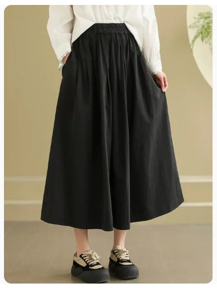 Soft skirts with gentle fabric drape -Spring Minimalist Solid A-Line Cotton Casual Skirt