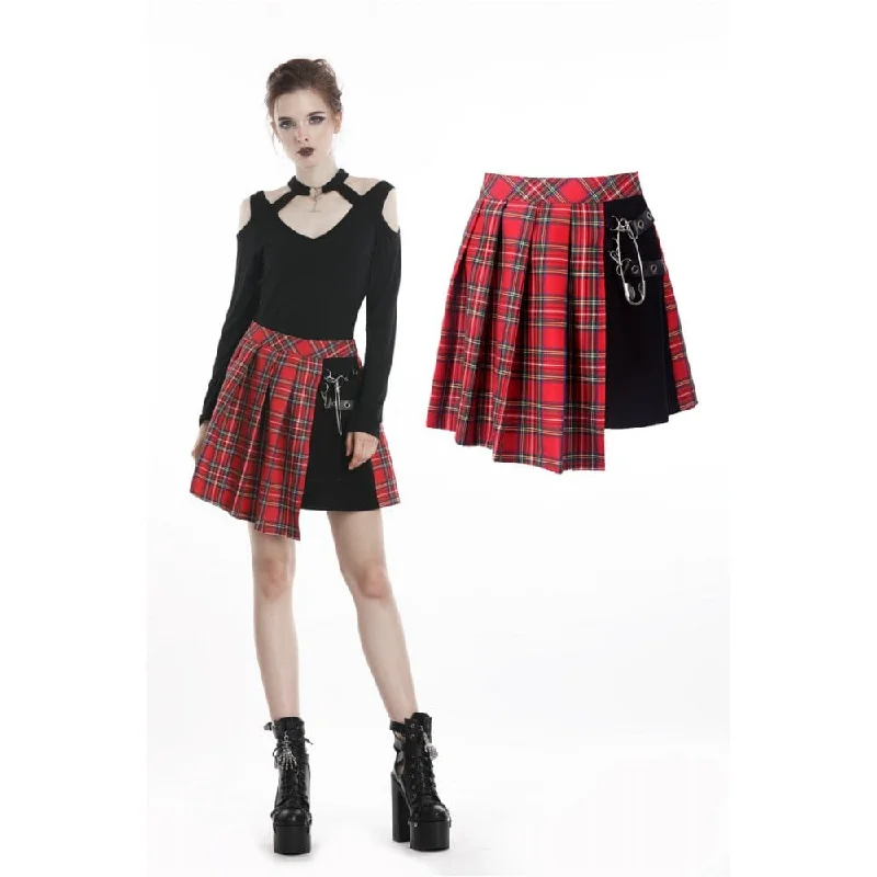 Vintage skirts with 70s-inspired designs -Women's Punk Red Plaid Pleated Skirt