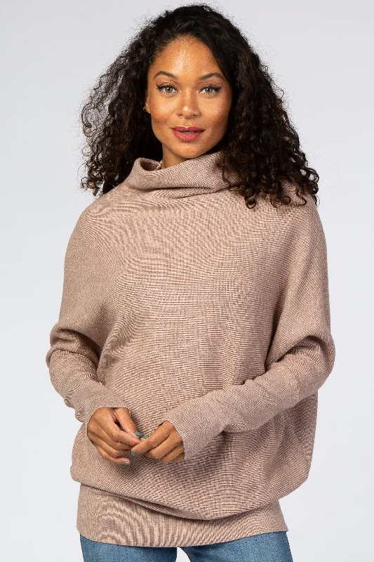 Plus - Size Sweaters for Curvy Women -Mocha Funnel Neck Dolman Sleeve Sweater